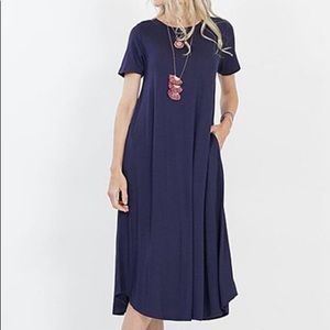 Midi length navy blue tunic dress